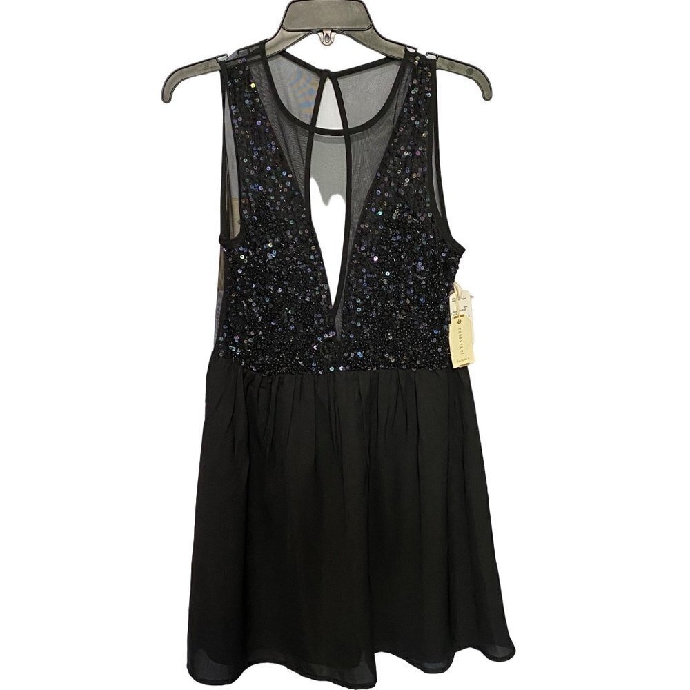 NWT Forever 21 Black Sequins‎ Sheer Open Back Mini Cocktail Dress Size Medium